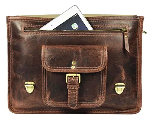 15 inch Vintage Leather Messenger Satchel Bag | Briefcase Laptop Messenger Bag by Aaron Leather