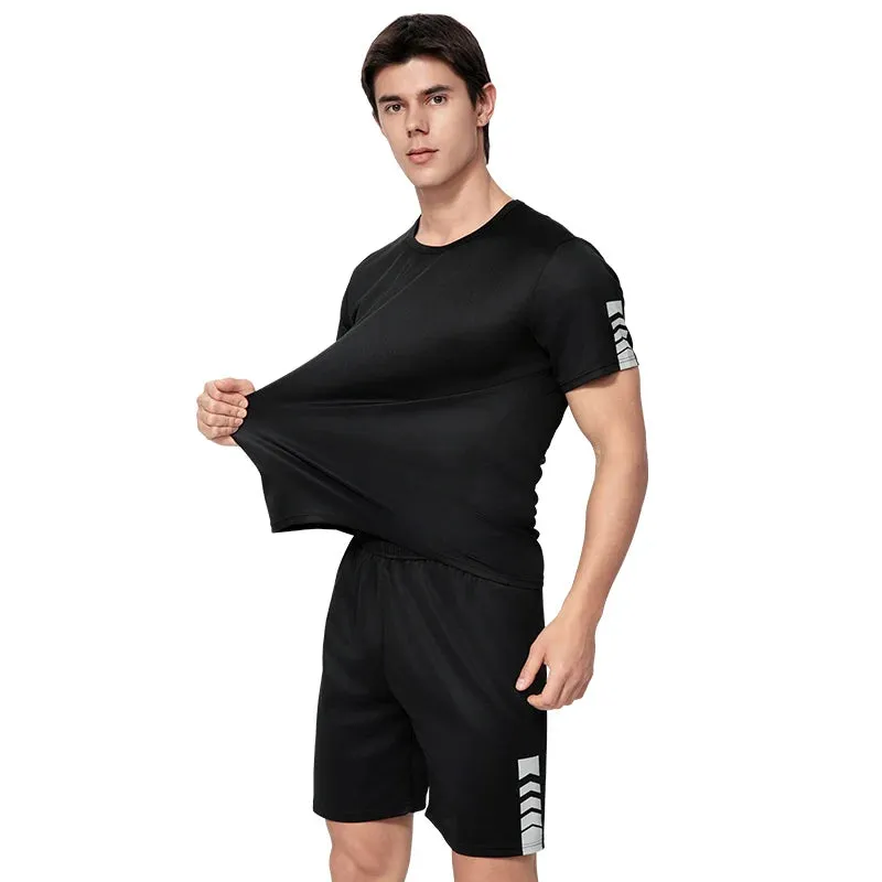 2 Pack European and American Size MEN'S Short-sleeved Shorts Suit MEN'S Casual T-shirt Suit Joker Running Fitness Two-piece Suit