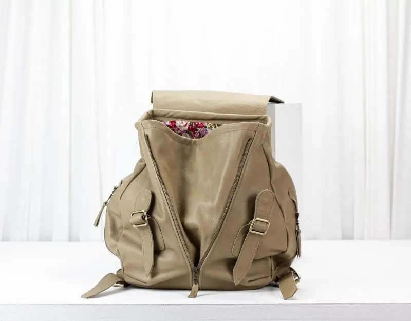 Artemis backpack - Khaki green leather