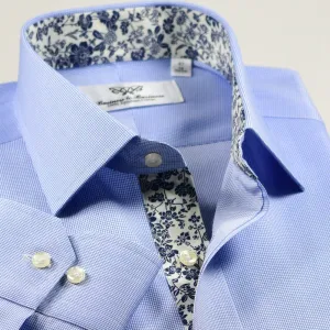 B2B Blue Luxury Stripe Formal Business Dress Shirt With Blue Floral Inner Lining Single Standard Cuff