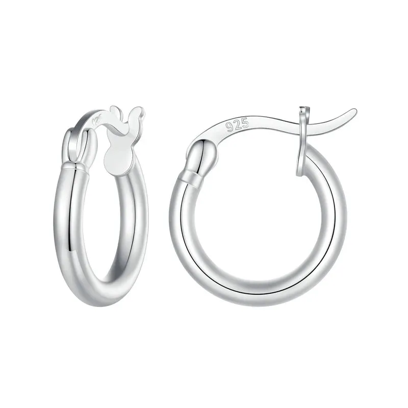 BAMOER 925 Sterling Silver Bold Classic Hypoallergenic Hoop Earrings, 14K White Gold Plated Standard Tube Earrings for Women