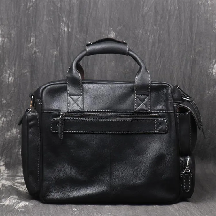 Black Oiled Leather Men's Professional Briefcase 13‘’ Laptop Handbag Business Bag For Men