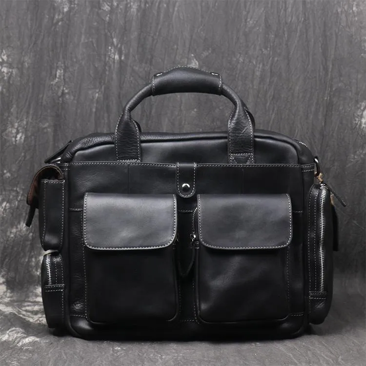 Black Oiled Leather Men's Professional Briefcase 13‘’ Laptop Handbag Business Bag For Men