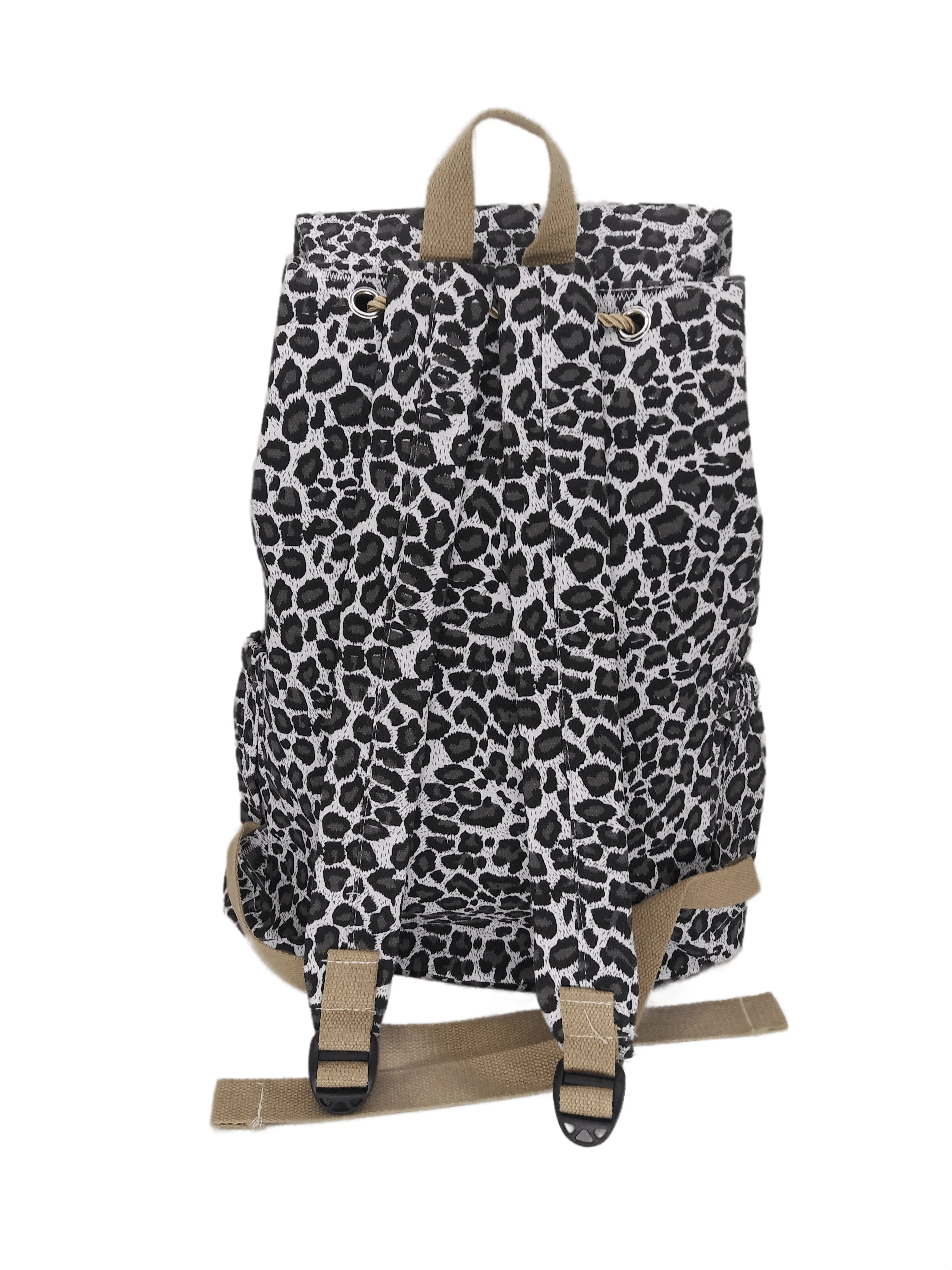 Bravo! Backpack Rucksack Drawstring (Animal, Gray Leopard)