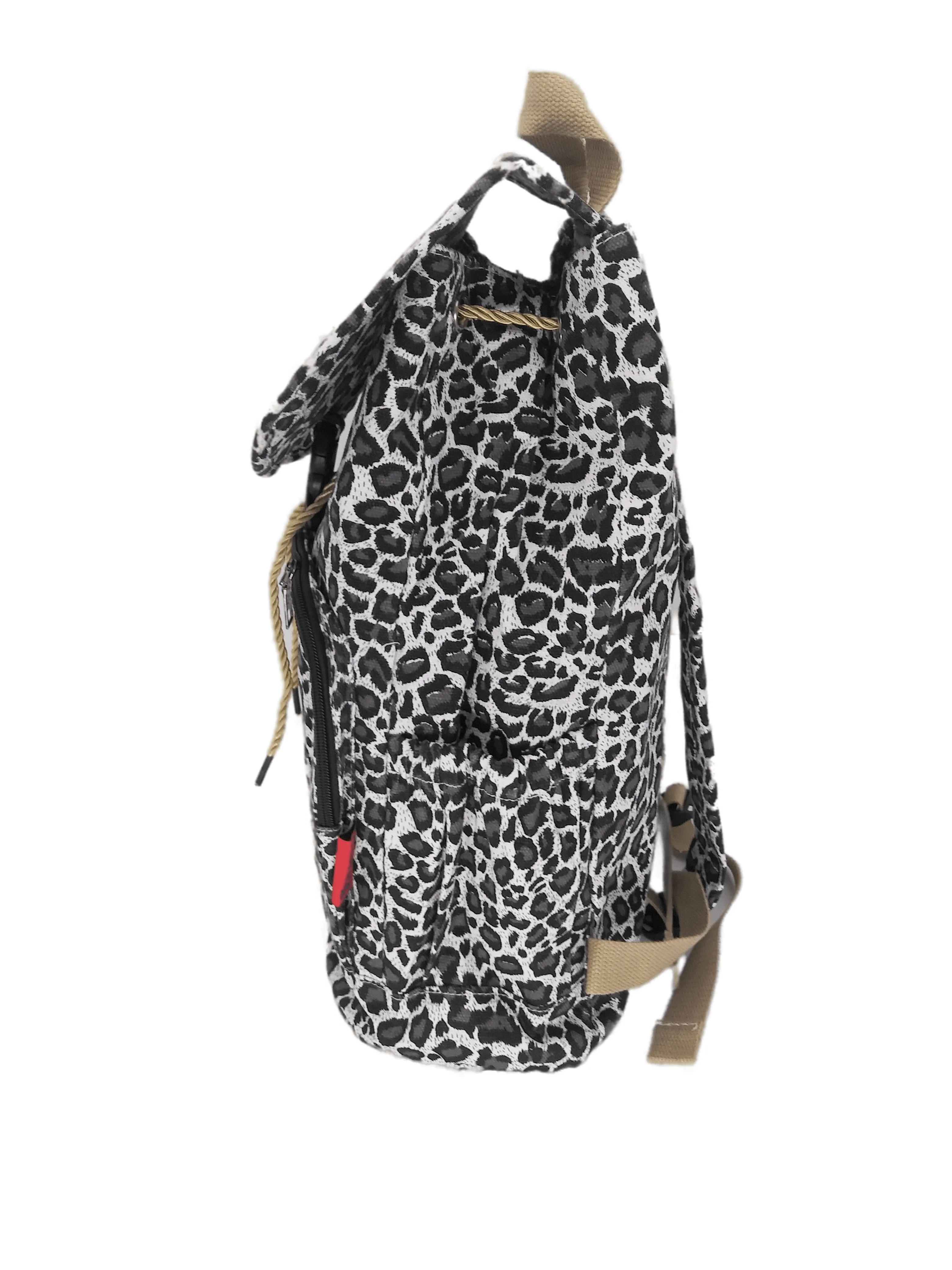 Bravo! Backpack Rucksack Drawstring (Animal, Gray Leopard)