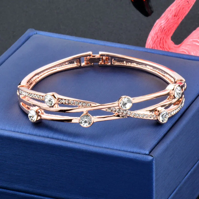 Charm Cubic Zirconia Hollow Bangle Cuff Rose Gold Silver Colour Jewellery Bracelets