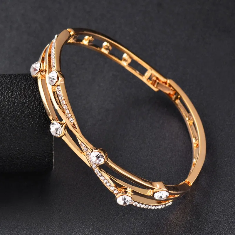 Charm Cubic Zirconia Hollow Bangle Cuff Rose Gold Silver Colour Jewellery Bracelets