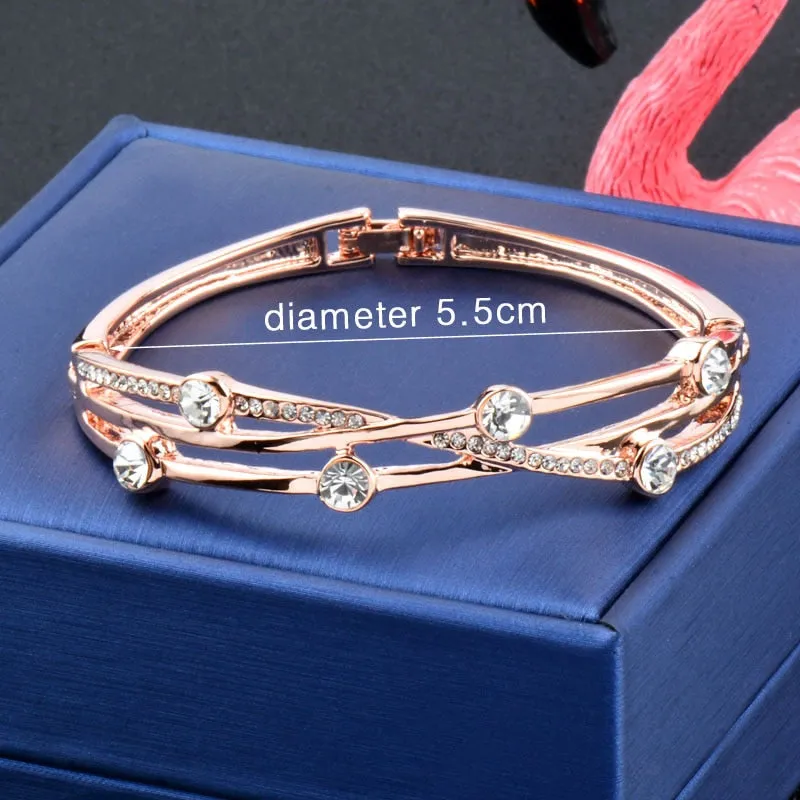 Charm Cubic Zirconia Hollow Bangle Cuff Rose Gold Silver Colour Jewellery Bracelets