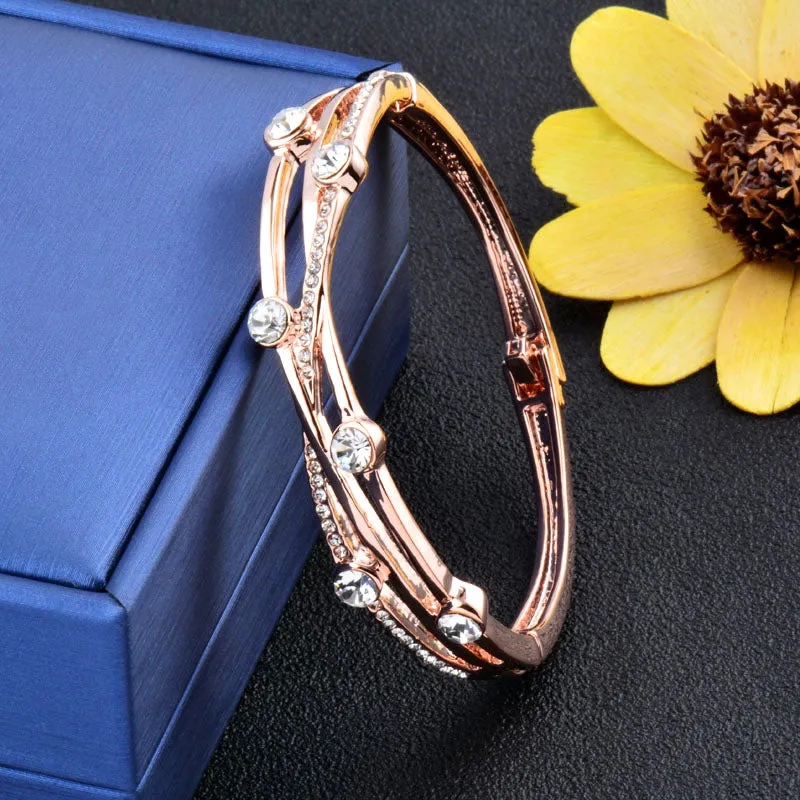 Charm Cubic Zirconia Hollow Bangle Cuff Rose Gold Silver Colour Jewellery Bracelets