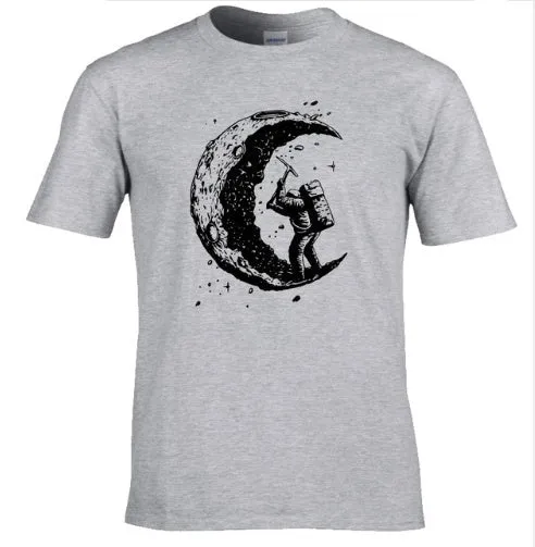 Digging The Moon Print Casual Mens T Shirts