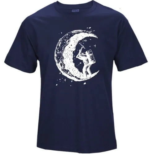 Digging The Moon Print Casual Mens T Shirts