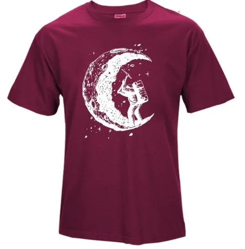 Digging The Moon Print Casual Mens T Shirts