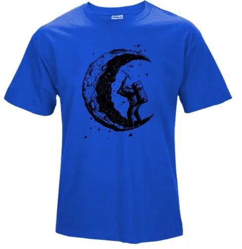 Digging The Moon Print Casual Mens T Shirts