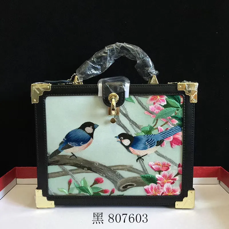 Fashionable hand su embroidery oxen leather bag retro antique box handbag female shoulderbag