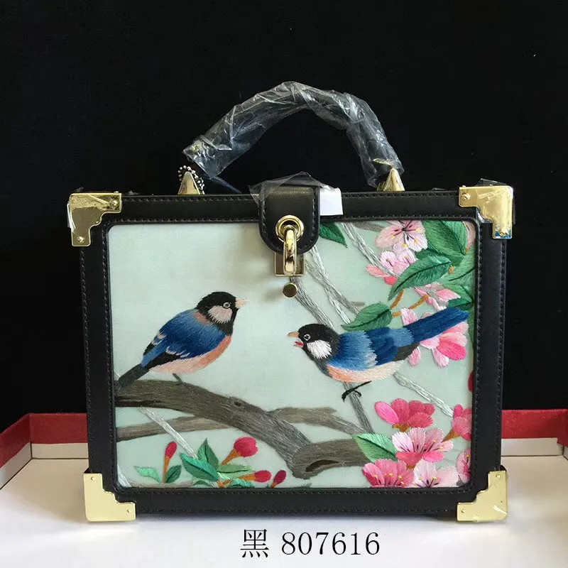 Fashionable hand su embroidery oxen leather bag retro antique box handbag female shoulderbag