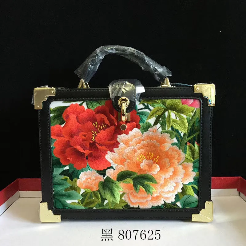 Fashionable hand su embroidery oxen leather bag retro antique box handbag female shoulderbag