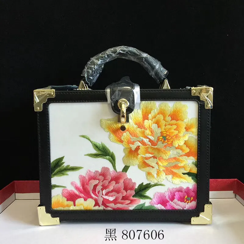 Fashionable hand su embroidery oxen leather bag retro antique box handbag female shoulderbag