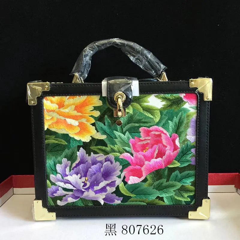 Fashionable hand su embroidery oxen leather bag retro antique box handbag female shoulderbag