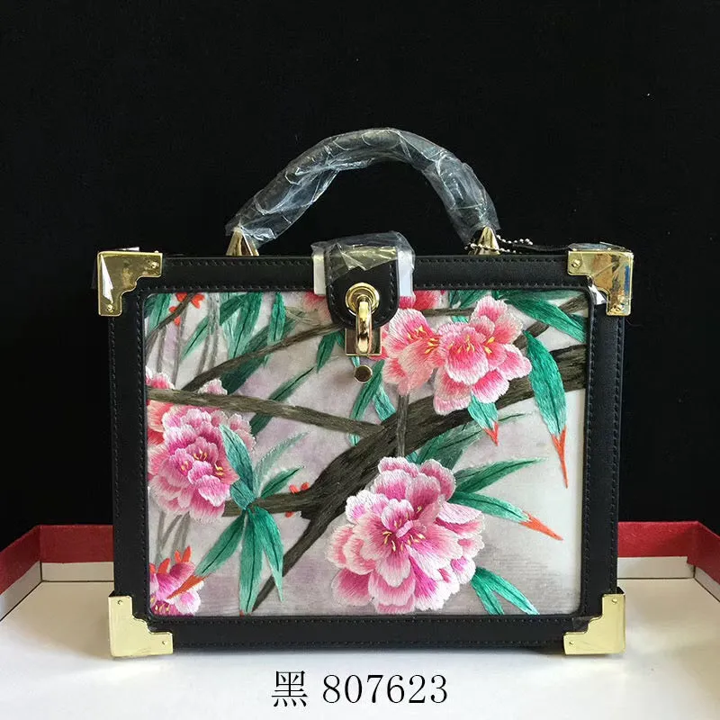 Fashionable hand su embroidery oxen leather bag retro antique box handbag female shoulderbag