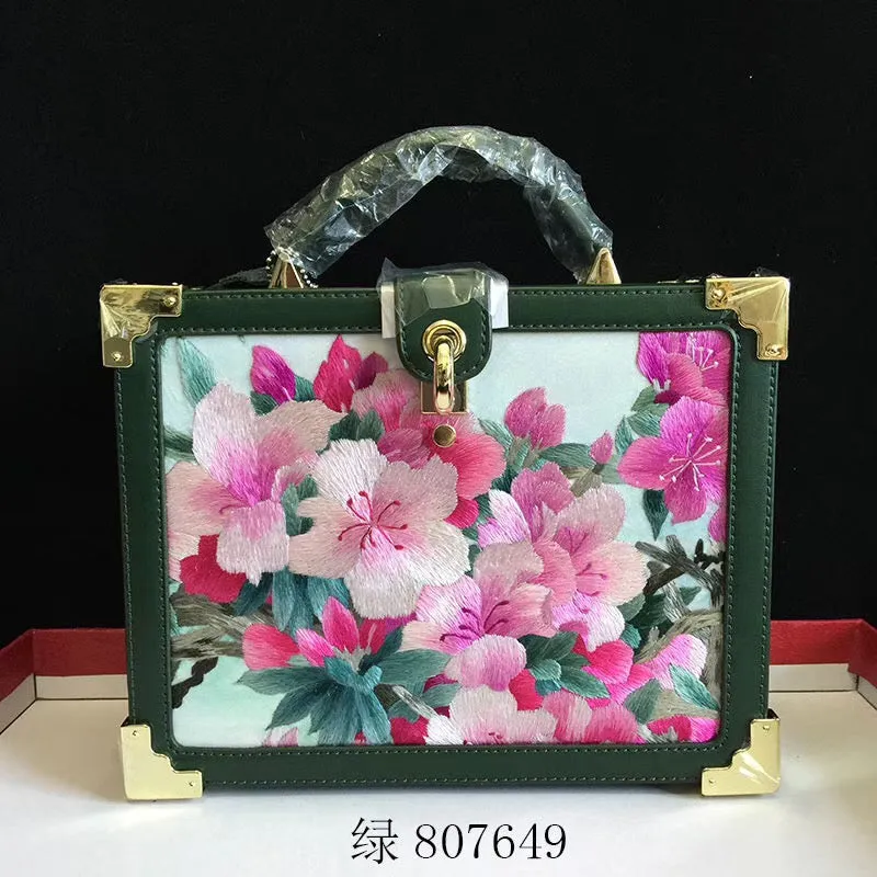 Fashionable hand su embroidery oxen leather bag retro antique box handbag female shoulderbag