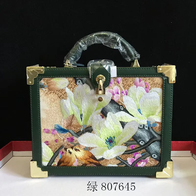 Fashionable hand su embroidery oxen leather bag retro antique box handbag female shoulderbag