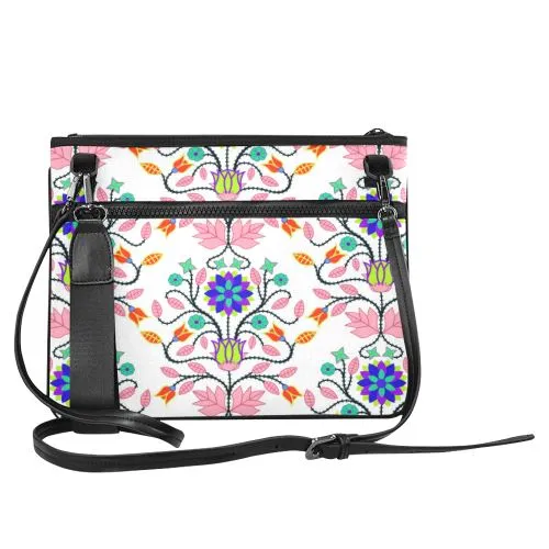 Floral Beadwork Four Clans White Slim Clutch Bag