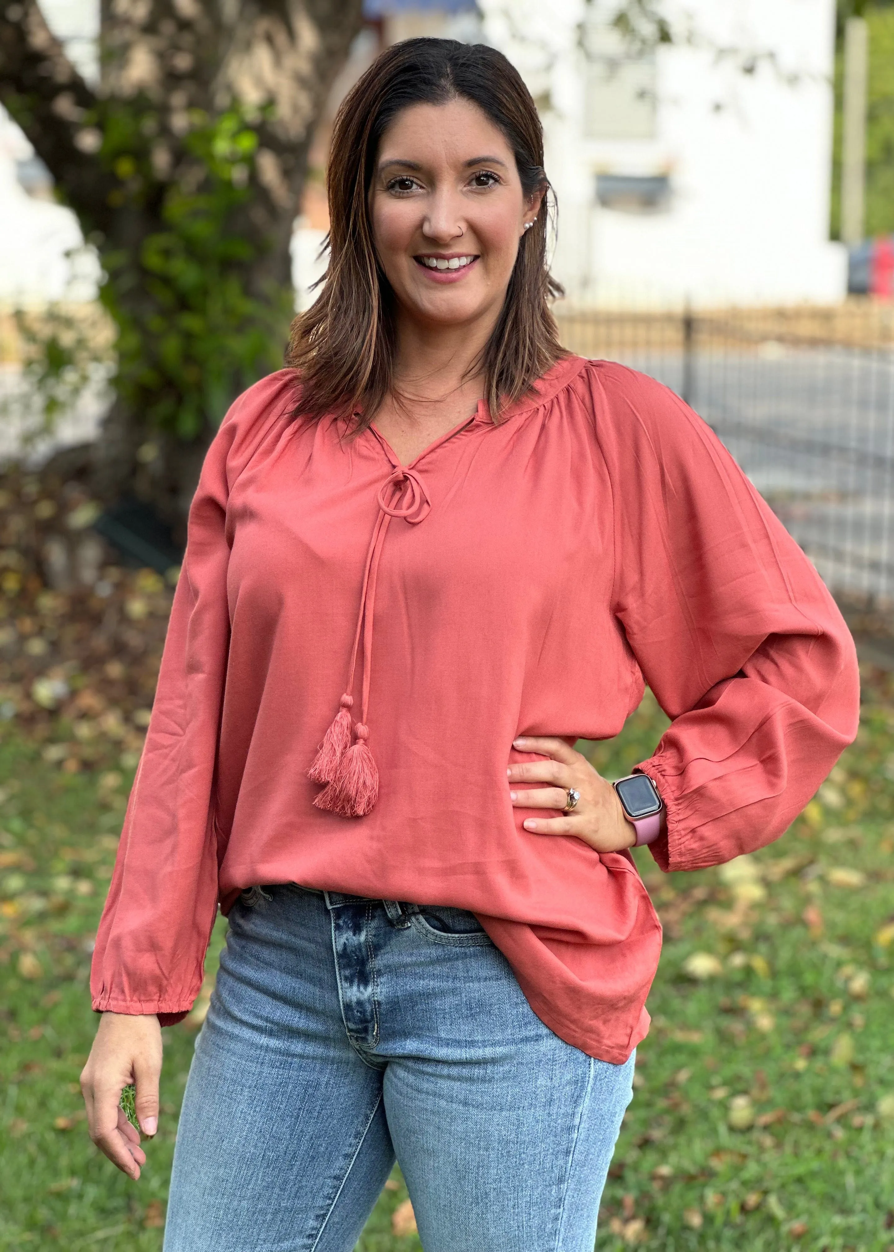 Gathered Top in Coral