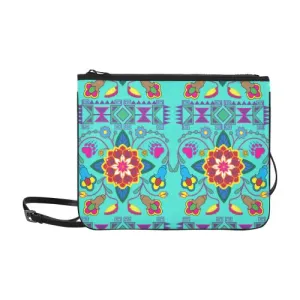 Geometric Floral Winter-Sky Slim Clutch Bag