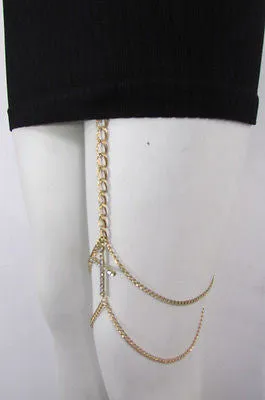 Gold Thigh Leg Metal Chain Links Garter Big Cross Body