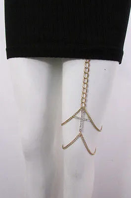 Gold Thigh Leg Metal Chain Links Garter Big Cross Body