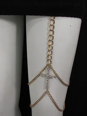 Gold Thigh Leg Metal Chain Links Garter Big Cross Body