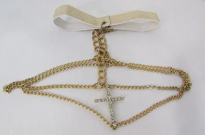 Gold Thigh Leg Metal Chain Links Garter Big Cross Body