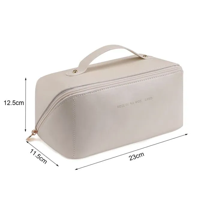 Large Travel Cosmetic Bag Portable Make Up Makeup Bag Waterproof Pu Leather Storage White