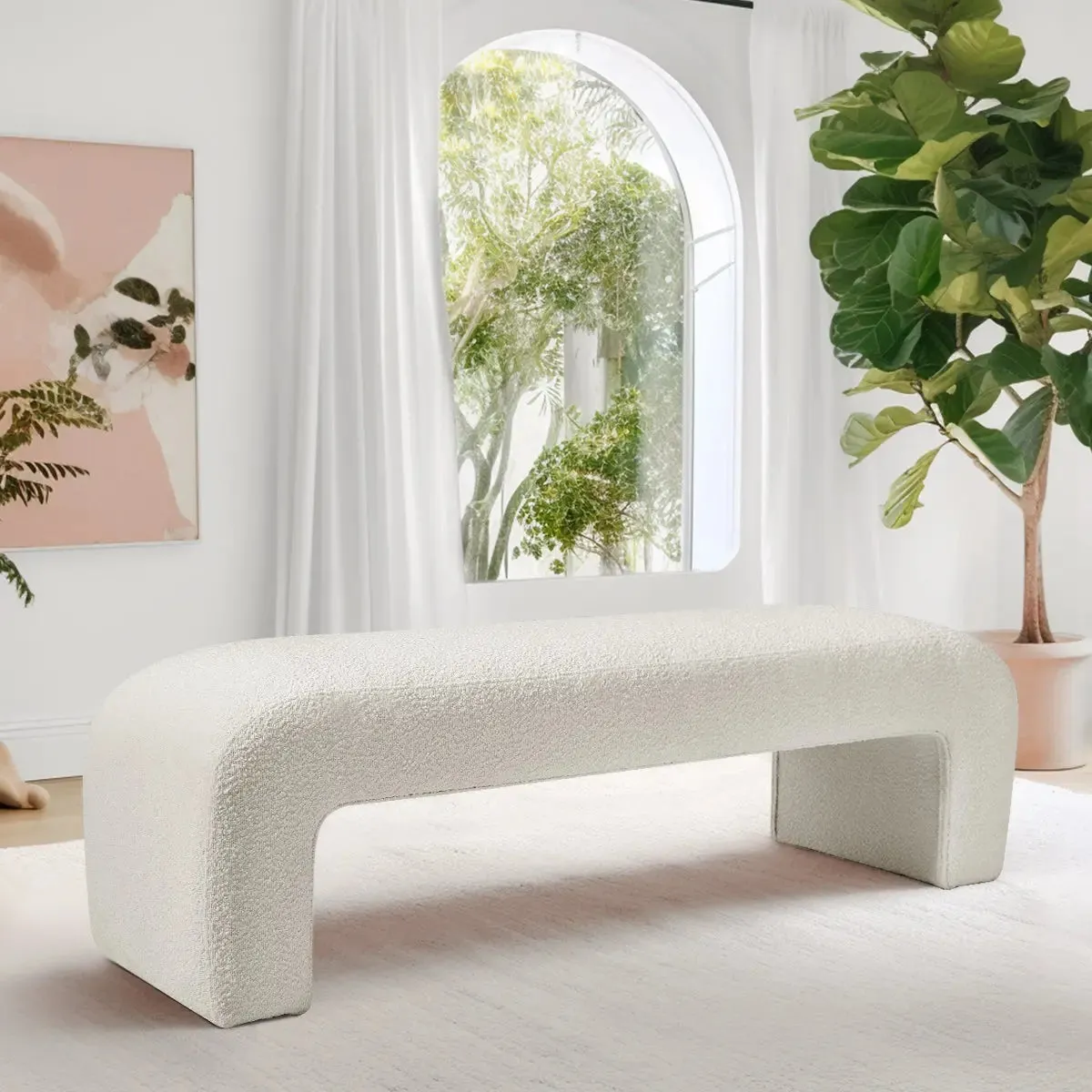 Lily 60" Modern Beige Boucle Waterfall Bench