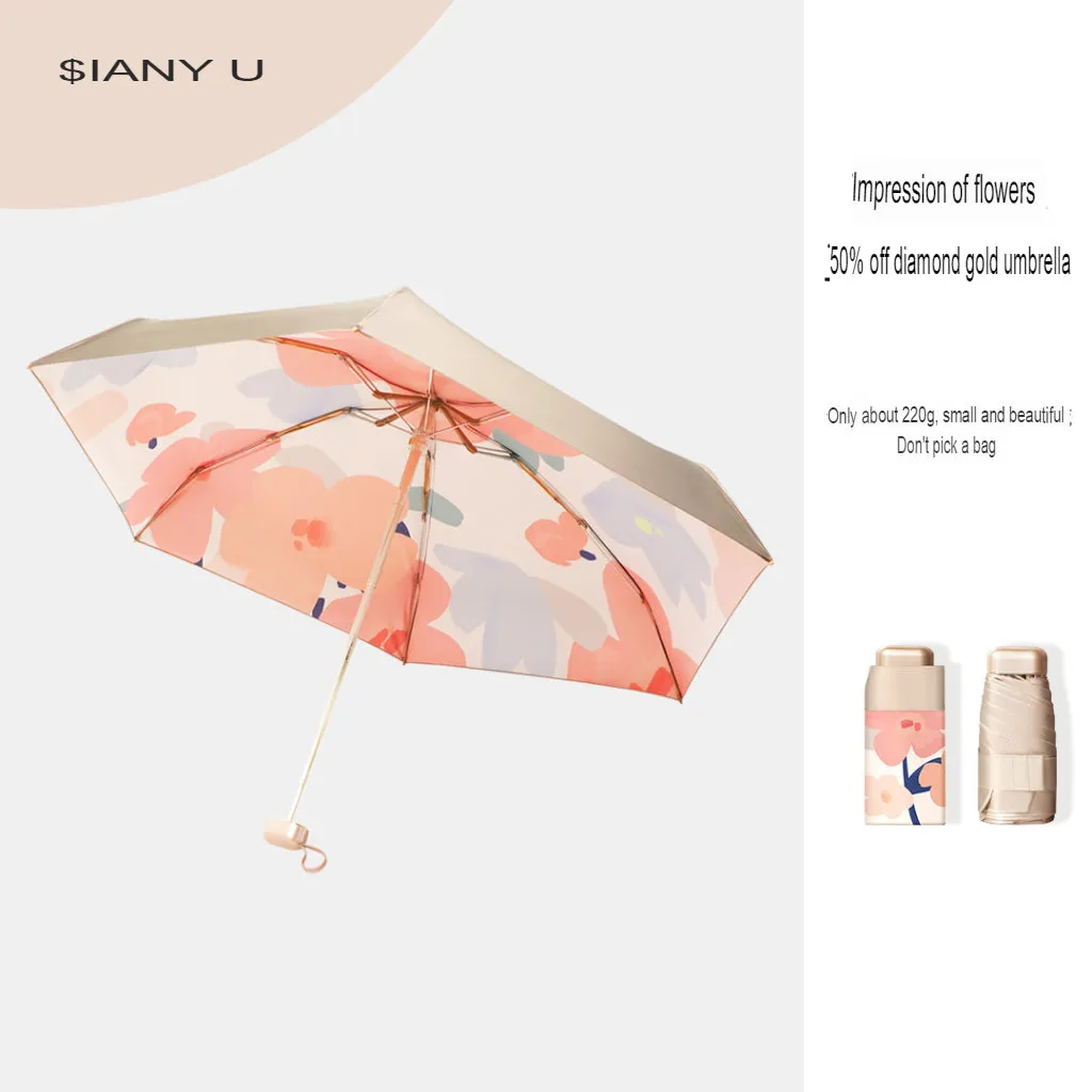 Mini sun umbrella, sun protection, compact, portable, sunny or rainy, anti-UV, women's 50% pocket ultra-light umbrella