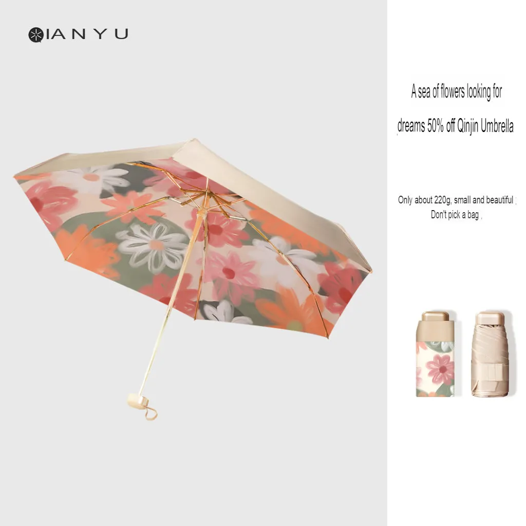 Mini sun umbrella, sun protection, compact, portable, sunny or rainy, anti-UV, women's 50% pocket ultra-light umbrella