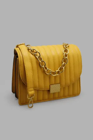 Mustard Cross Body Bag With Antique Chain