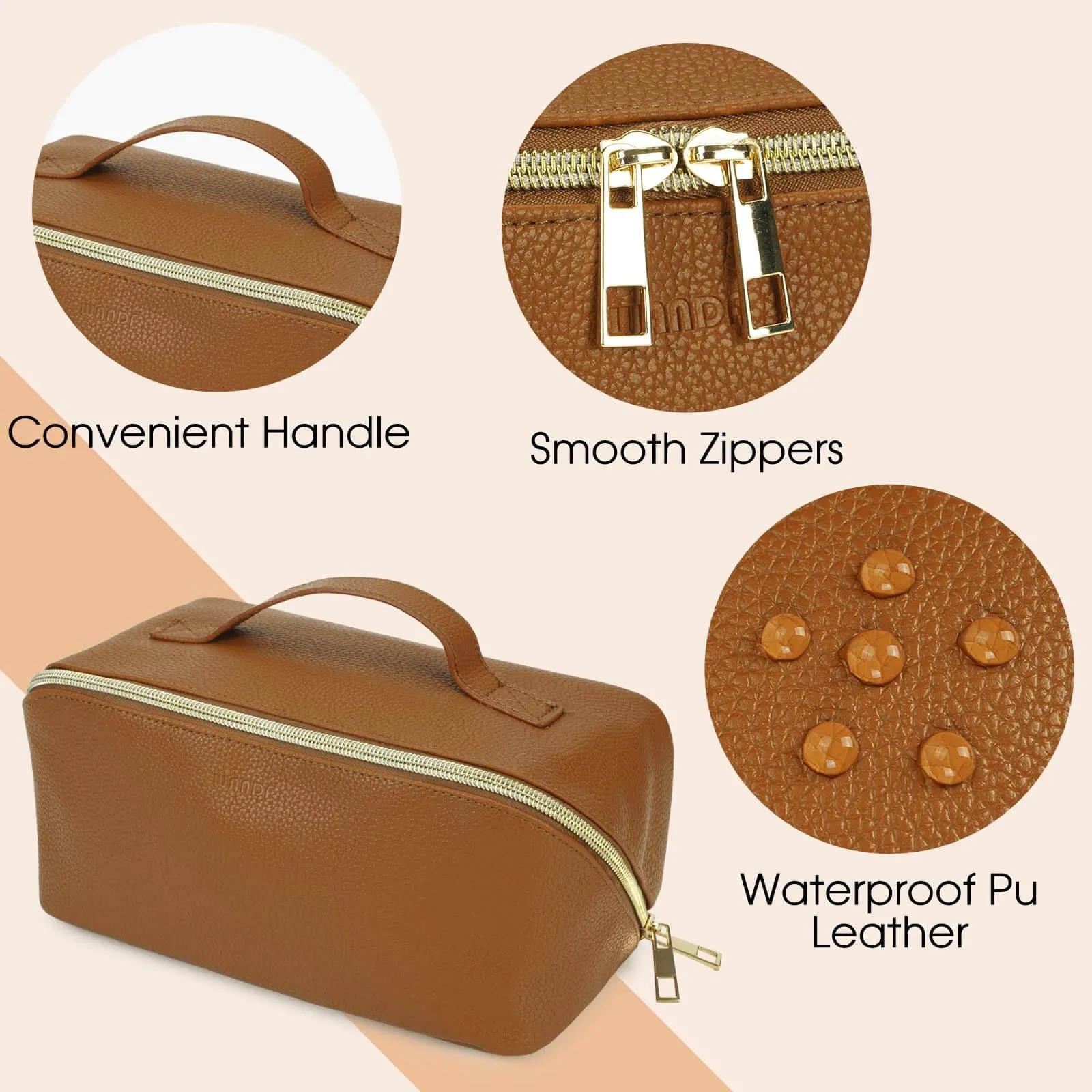 Portable Vegan Leather Open Flat Makeup Bag