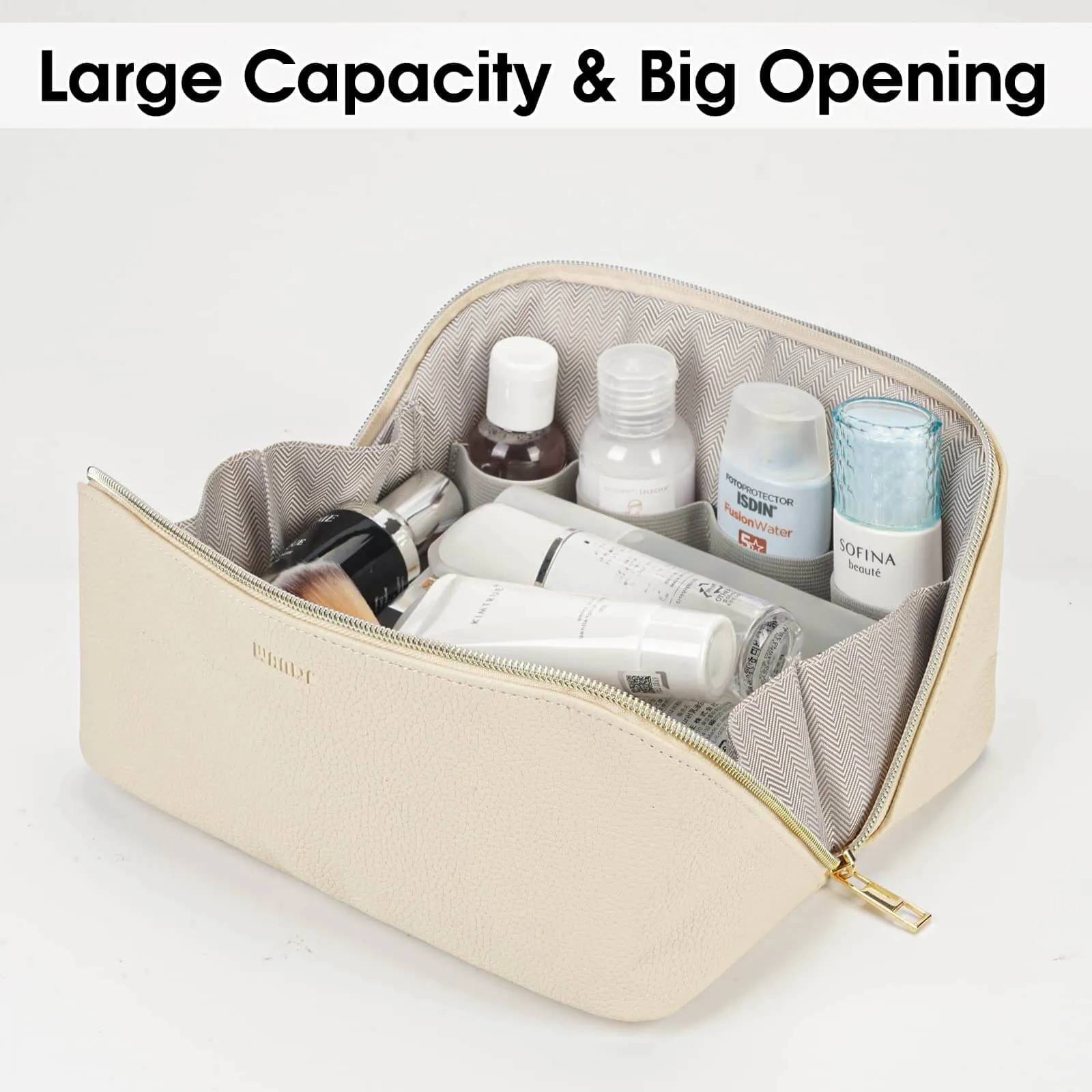 Portable Vegan Leather Open Flat Makeup Bag