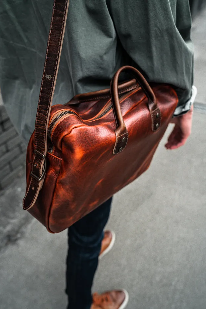 Slim Briefcase in Tan Shrunken Buffalo Leather