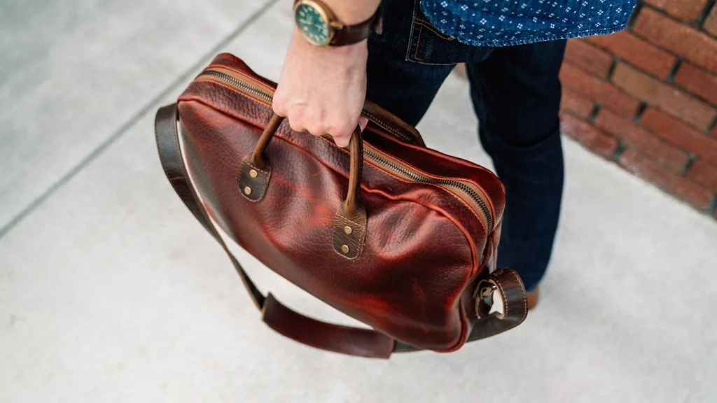 Slim Briefcase in Tan Shrunken Buffalo Leather