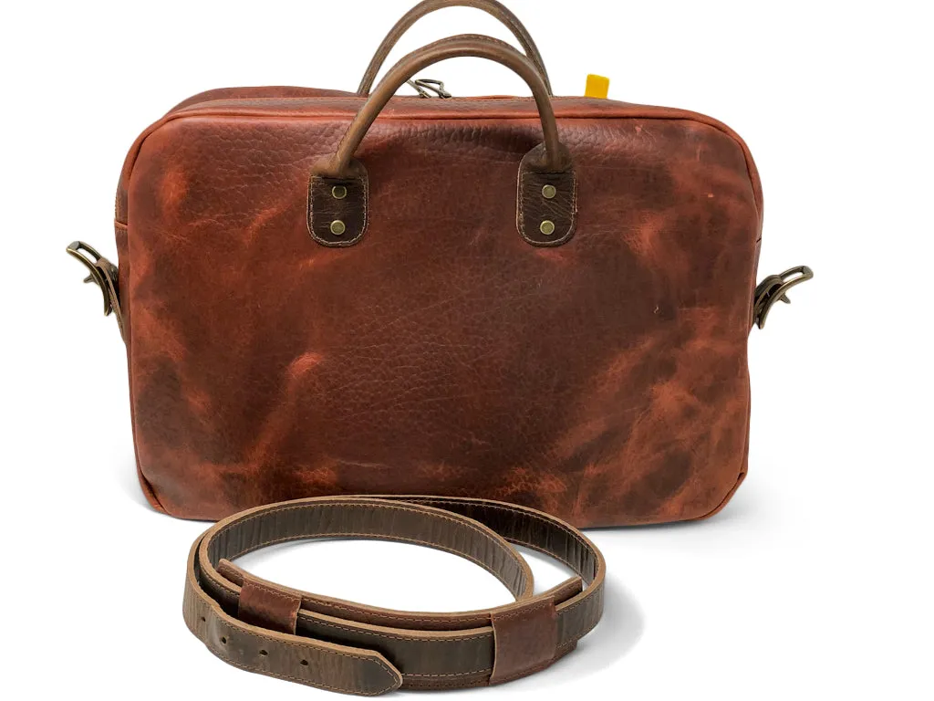 Slim Briefcase in Tan Shrunken Buffalo Leather