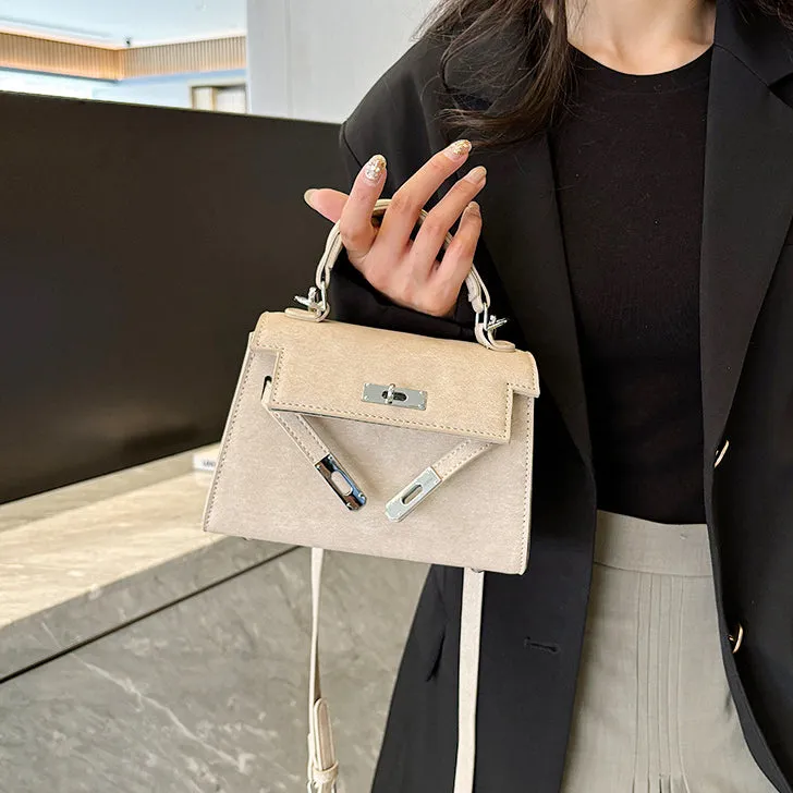 Square Lock Elegant Handbag Shoulder Bag