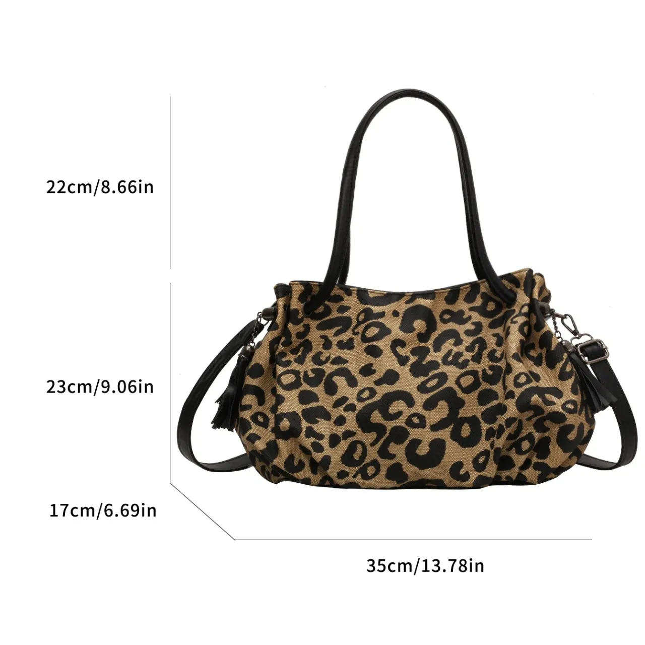 TAVIMART  -  Large Capacity Canvas Tote Bag For Women Fashion Tassel Shoulder Bag Female Fashion Leopard Handbags Portable Cloth Travel Bag