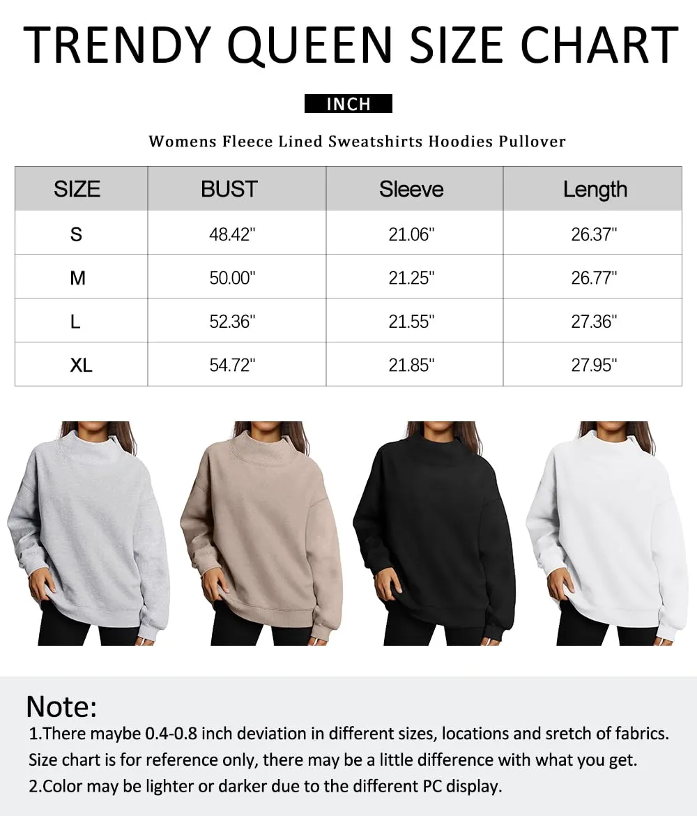 Trendy Queen Womens Oversized Sweatshirts Turtleneck Pullover Long Sleeve Hoodies Tops Fall Fashion Outfits 2024 Clothes Black XL