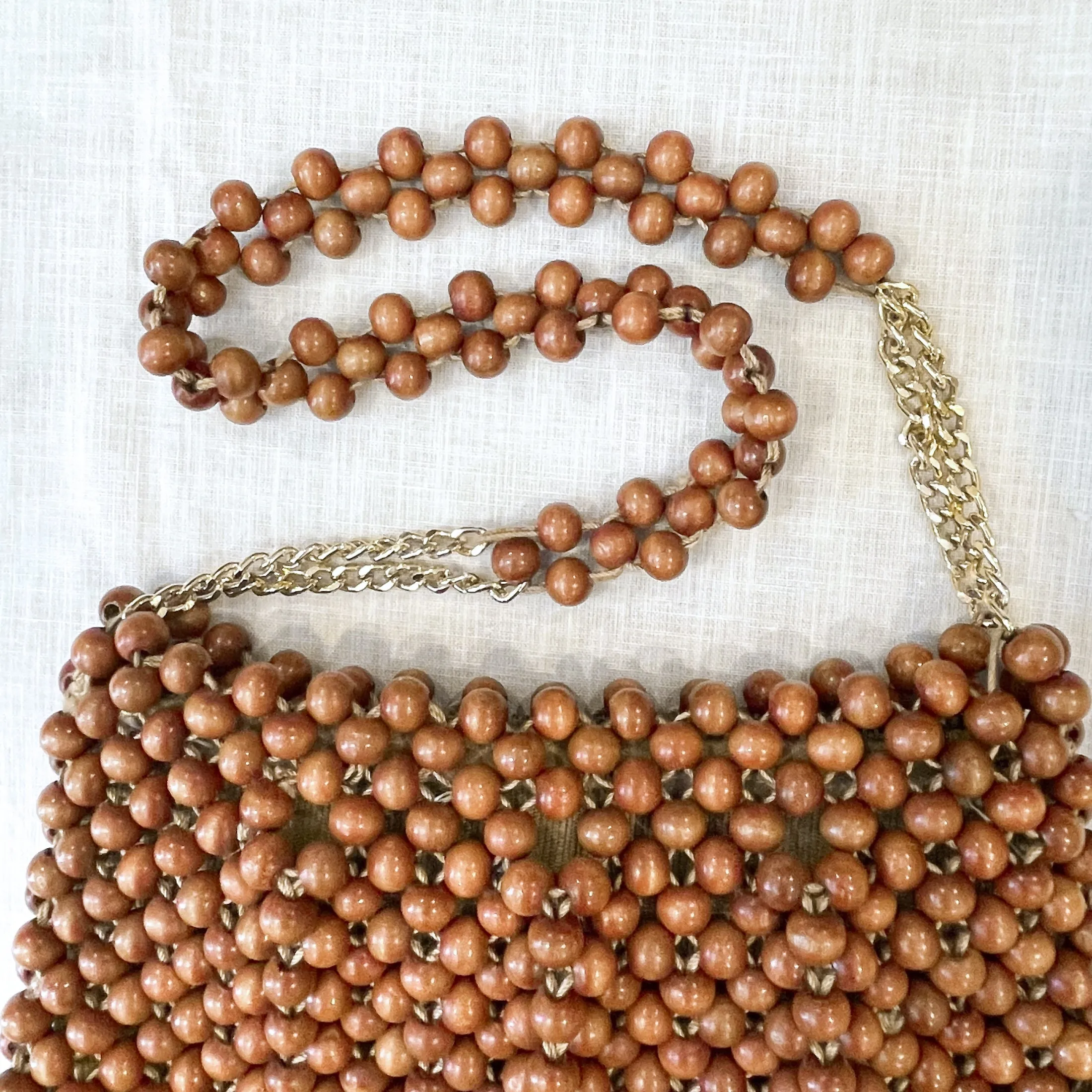 Vintage 60s Mod Brown Beaded Shoulder Bag, Made in Japan Walborg