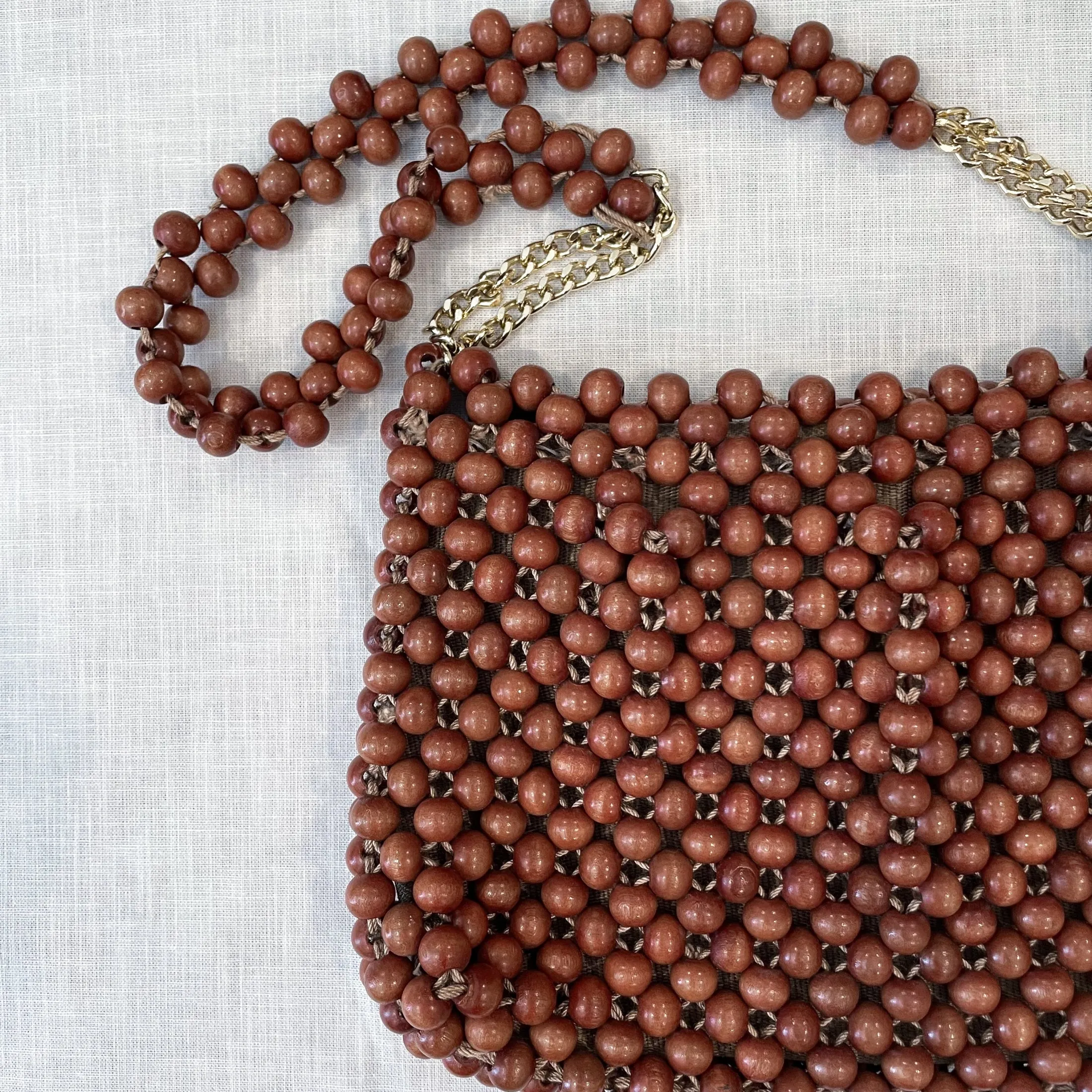 Vintage 60s Mod Brown Beaded Shoulder Bag, Made in Japan Walborg