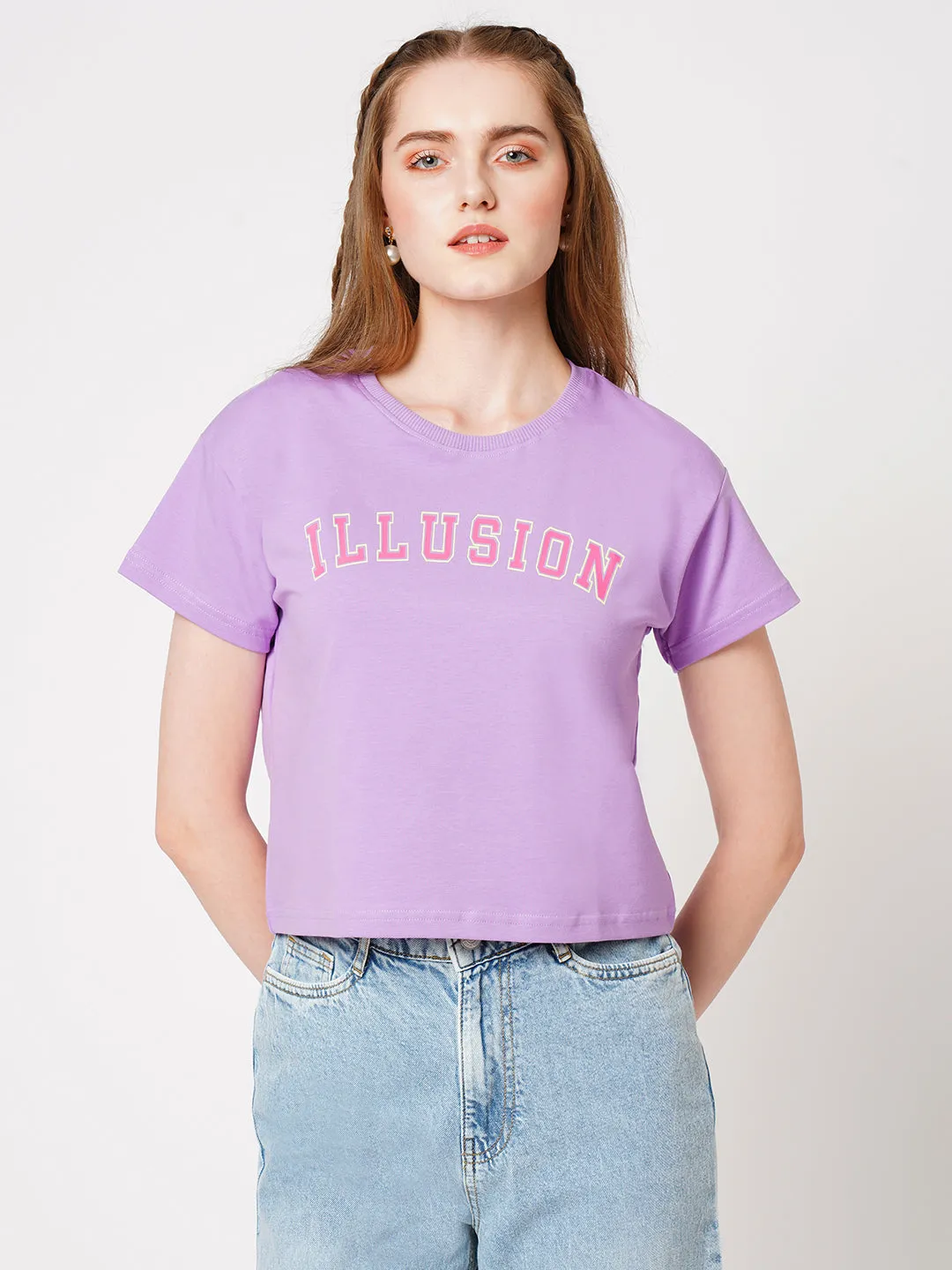 Women Slim Fit Lilac Printed Athleisure Top