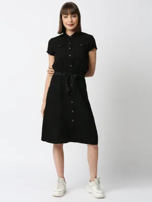 Women Slim Fit With Flap Pockets Shirt Dress